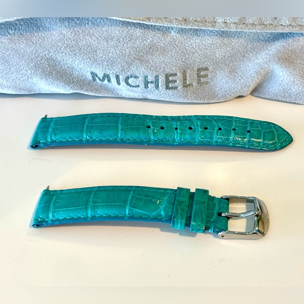 Michele 16 mm leather watch strap band alligator turquoise